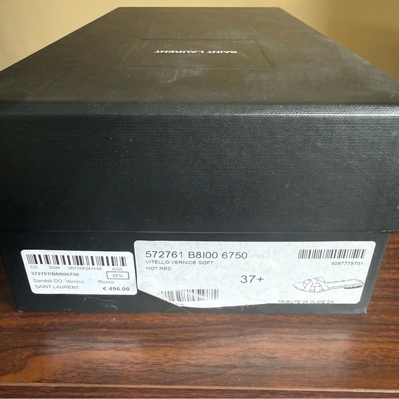 Saint Laurent Tribute Patent Leather Slide Sandals Red Size 37.5 - Picture 7 of 8